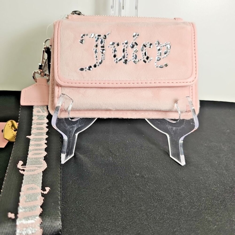 Juicy Couture All that Glitters Wristlet Dual Fold - Pink Diamond Velour NWT